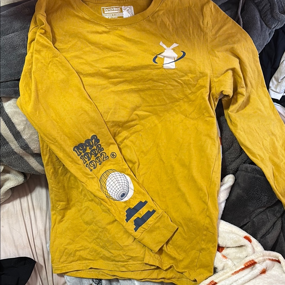Yellow Long Sleeve Dutch Bros “A Better World” shirt